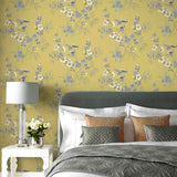 Rosemore Yellow Luxury Bird Wallpaper