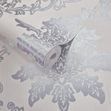 Hampton Silver Luxury Damask Wallpaper - 1601-106-01
