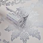 Hampton Silver Luxury Damask Wallpaper - 1601-106-01