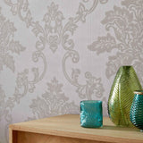Hampton Ivory Cream Luxury Damask Wallpaper - 1601-106-03