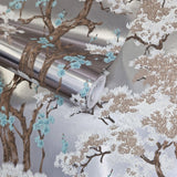 Harewood Foil Silver Luxury Chinoiserie Wallpaper - 1602-100-01