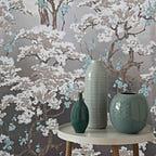 Harewood Foil Silver Luxury Chinoiserie Wallpaper - 1602-100-01