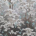 Harewood Foil Silver Luxury Chinoiserie Wallpaper - 1602-100-01
