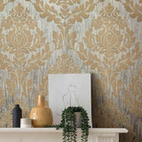 Faversham Natural Gold Luxury Flock Wallpaper - 1602-101-01
