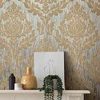 Faversham Natural Gold Luxury Flock Wallpaper - 1602-101-01