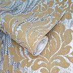 Faversham Natural Gold Luxury Flock Wallpaper - 1602-101-01