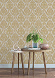Faversham Natural Gold Luxury Flock Wallpaper - 1602-101-01