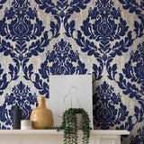 Faversham Navy Blue Luxury Flock Wallpaper - 1602-101-03