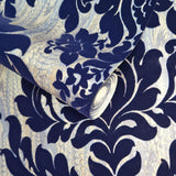 Faversham Navy Blue Luxury Flock Wallpaper - 1602-101-03