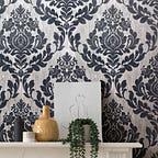 Faversham Charcoal Black Luxury Flock Wallpaper - 1602-101-04