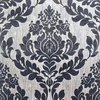 Faversham Charcoal Black Luxury Flock Wallpaper - 1602-101-04