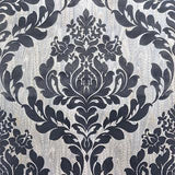 Faversham Charcoal Black Luxury Flock Wallpaper - 1602-101-04