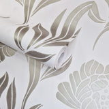 Chatsworth Ivory Cream and Metallic Luxury Floral Wallpaper - 1602-106-04