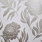 Chatsworth Ivory Cream and Metallic Luxury Floral Wallpaper - 1602-106-04