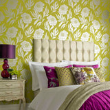 Chatsworth Lime Green Luxury Floral Wallpaper - 1602-106-05