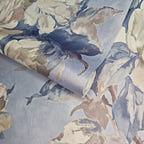 Madama Butterfly Denim Blue Luxury Floral Wallpaper