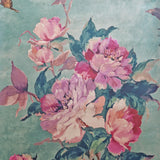 Madama Butterfly Teal Green Luxury Floral Wallpaper