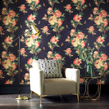 Madama Butterfly Ebony Black Luxury Floral Wallpaper