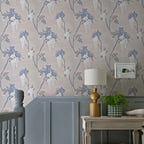 Leonora Denim Grey Neutral Luxury Floral Wallpaper