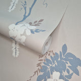 Leonora Denim Grey Neutral Luxury Floral Wallpaper