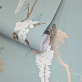 Leonora Teal Green Luxury Floral Wallpaper