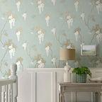 Leonora Teal Green Luxury Floral Wallpaper