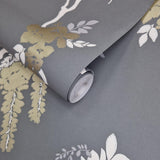 Leonora Grey Luxury Floral Wallpaper
