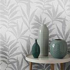 Verdi Silver Luxury Leaf Wallpaper