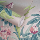 Aurora Moss Green and Pink Luxury Floral Wallpaper