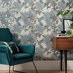 Hummingbird Lagoon Blue Luxury Floral Wallpaper