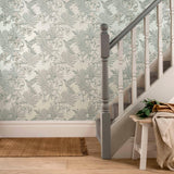 Hummingbird Mist Grey Luxury Floral Wallpaper