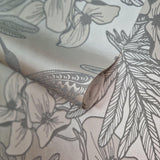 Hummingbird Mist Grey Luxury Floral Wallpaper