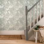 Hummingbird Mist Grey Luxury Floral Wallpaper