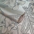 Hummingbird Mist Grey Luxury Floral Wallpaper