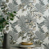 Hummingbird Jet Black and Metallic Luxury Bird Wallpaper