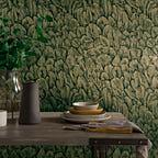 Tranquil Jet Black and Gold Foil Luxury Feather Wallpaper