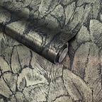 Tranquil Jet Black and Gold Foil Luxury Feather Wallpaper