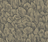 Tranquil Jet Black and Gold Foil Luxury Feather Wallpaper