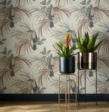 Le Toucan Amber Glow Orange Luxury Bird Wallpaper