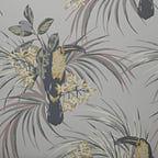 Le Toucan Soft Grey Luxury Bird Wallpaper