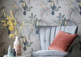 Le Toucan Soft Grey Luxury Bird Wallpaper