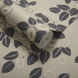Rosetta Jet Black Luxury Leaf Wallpaper