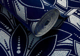 Astoria Midnight Blue Luxury Flock Wallpaper