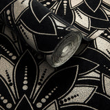 Astoria Jet Black Luxury Flock Wallpaper
