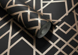 Metro Jet Black and Gold Luxury Geometric Wallpaper