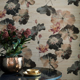 Water Lilies Bracken Luxury Floral Grasscloth Wallpaper