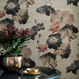 Water Lilies Bracken Luxury Floral Grasscloth Wallpaper