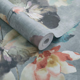 Water Lilies Mineral Green Luxury Floral Wallpaper