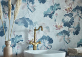 Water Lilies Blue Dusk Luxury Floral Wallpaper
