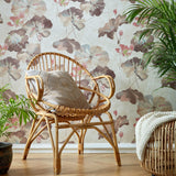 Water Lilies Caramel Cream Luxury Floral Wallpaper